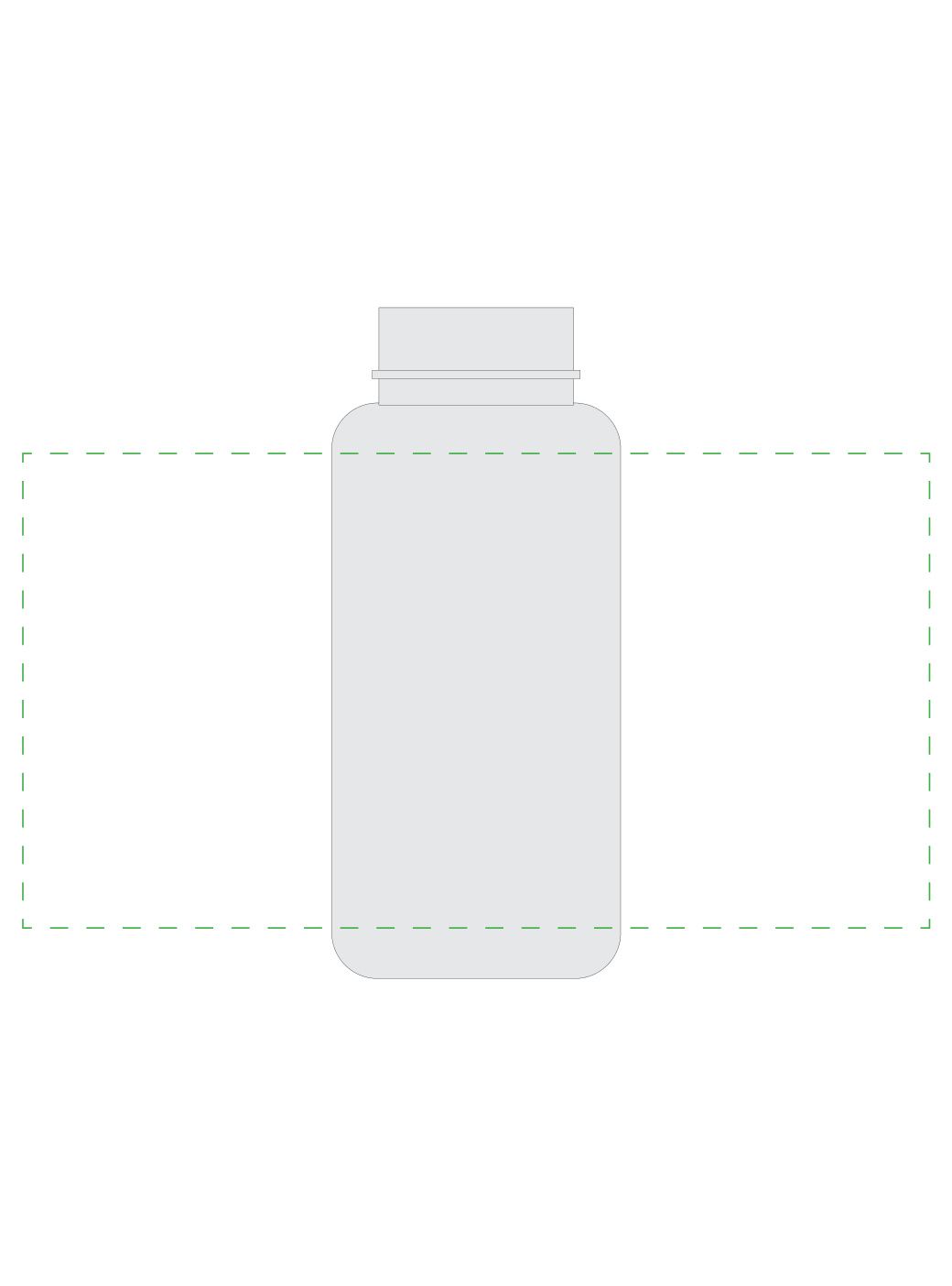 Standskizze: Druckposition „rundum transparente Flasche (max. 210×110 mm)“ – Trinkflasche Pure 400 ml – Tritan mit Edelstahl-Deckel und Schlaufe