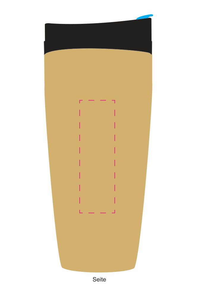 Standskizze: Druckposition „Trinköffnung rechts (max. 25×80 mm)“ – Isolierbecher Coffee To Go 0,35 l – doppelwandig, Made in Germany