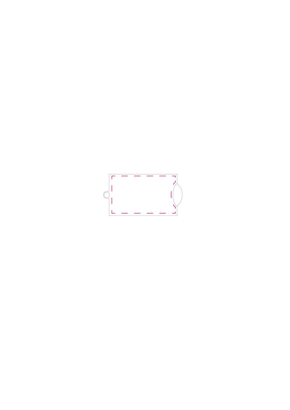 Standskizze: Druckposition „mittig (max. 46×27 mm)“ – Chip-Schlüsselanhänger Square – rechteckig mit Einkaufswagenchip