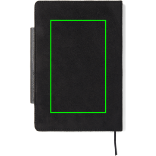 Standskizze: Druckverfahren Digital Transfer auf Position „Artikel Rückseite (max. 90 x 150 mm)“ – VINGA Marlow A5-Notizbuch GRS recycelt mit Magnetverschluss