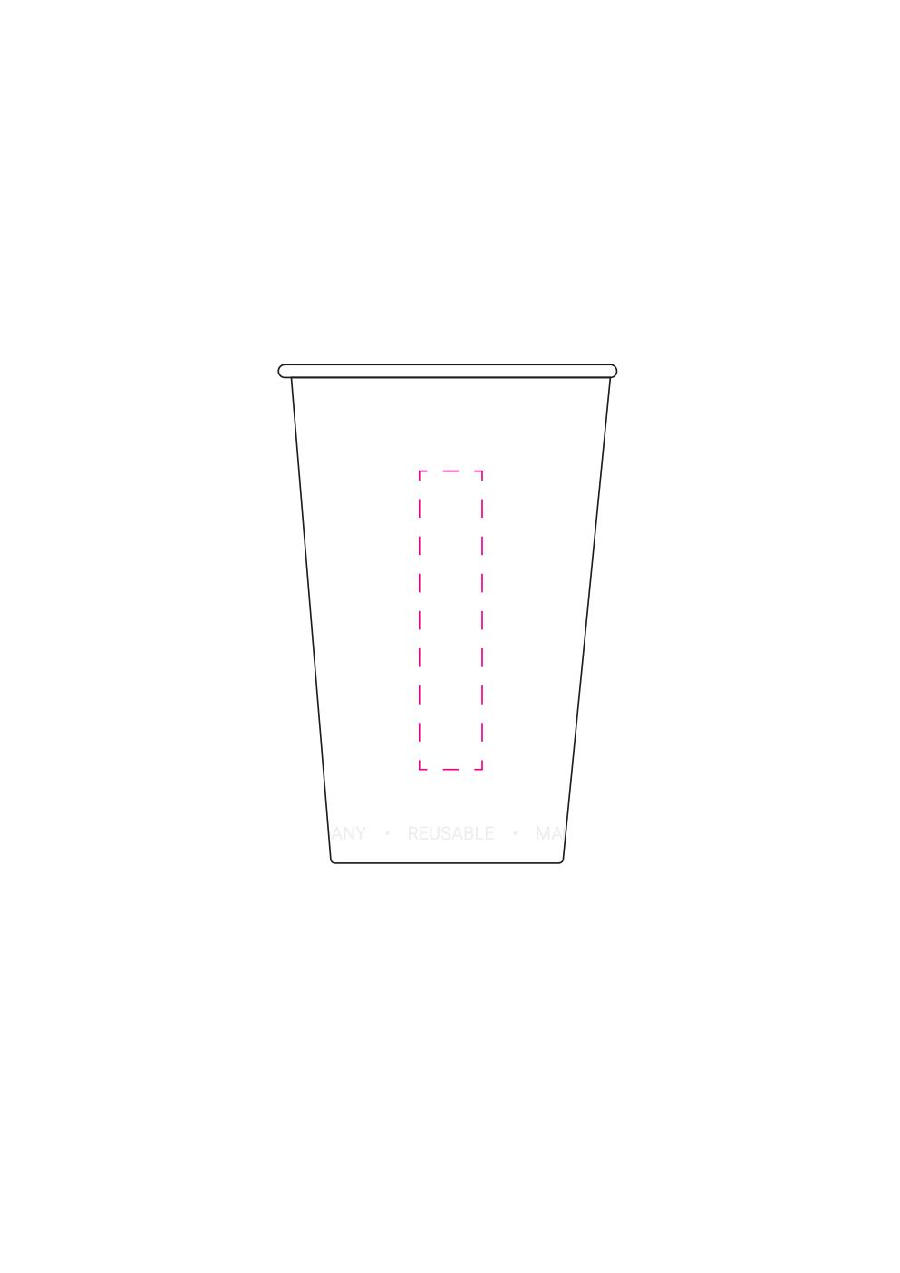 Standskizze: Druckposition „Hochkant (max. 15×70 mm)“ – Kaffeebecher ToGo 0,3 l – Mehrwegbecher aus Kunststoff, spülmaschinenfest