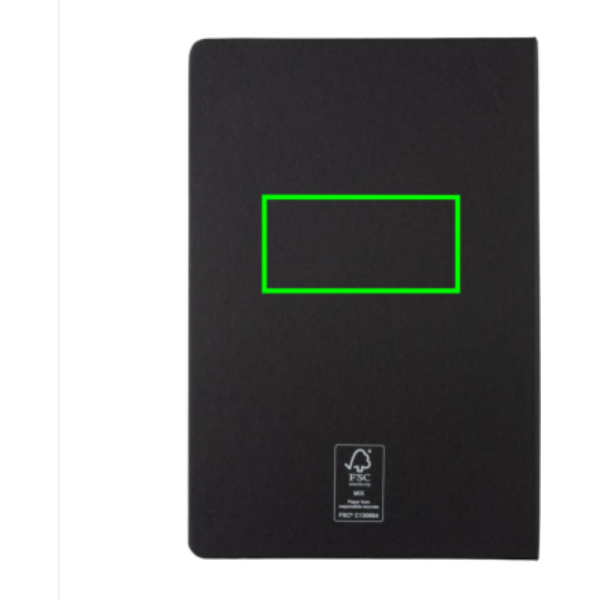 Standskizze: Druckverfahren Tampondruck auf Position „Artikel Rückseite Mitte“ – XD Collection A5 Hardcover-Notizbuch mit Lesezeichenband – bedruckbar