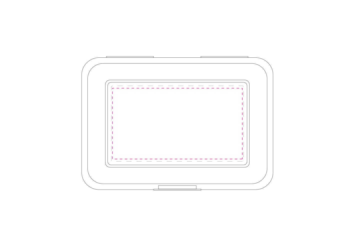 Standskizze: Druckposition „auf den Deckel (max. 110×60 mm)“ – Brotdose School-Box mittel mit Trennwand – 160 x 116 x 50 mm
