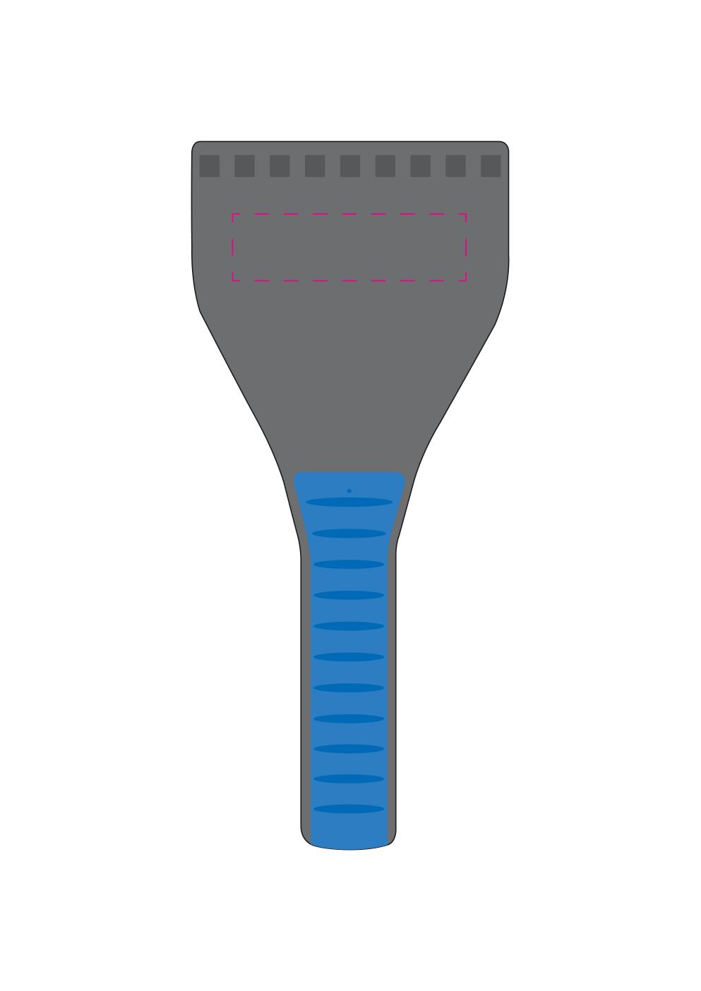 Standskizze: Druckposition „Fläche vorne oben (max. Ø 45 mm)“ – Eiskratzer TopGrip Digital Vision – Made in Germany mit UV-Digitaldruck