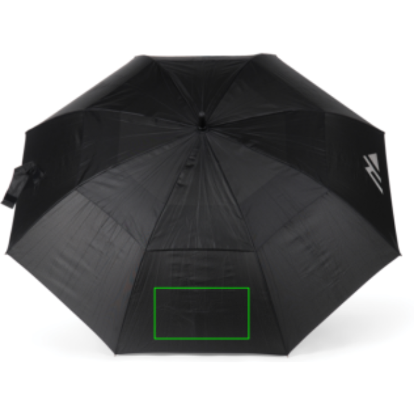Standskizze: Druckverfahren Siebdruck Transfer auf Position „Regenschirm (max. 220 x 120 mm)“ – Nordic Drift Trail 27 Zoll rPET Sturmregenschirm UPF 50+ mit Logo