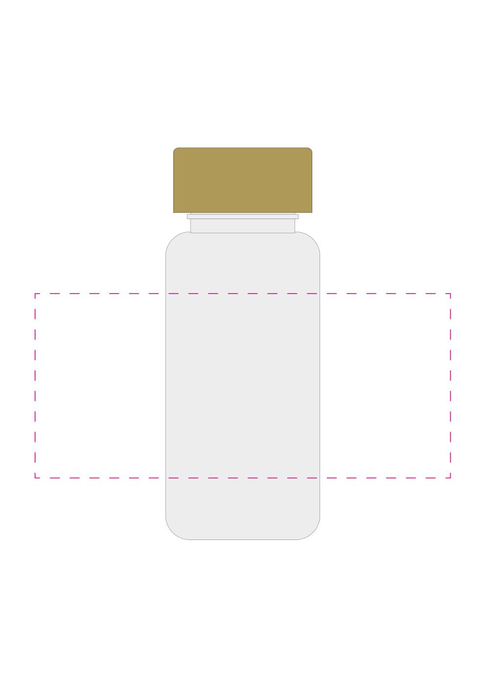 Standskizze: Druckposition „mittig (max. 180×100 mm)“ – Trinkflasche Natural 400 ml – Tritan mit Bambusdeckel und Silikonstrap