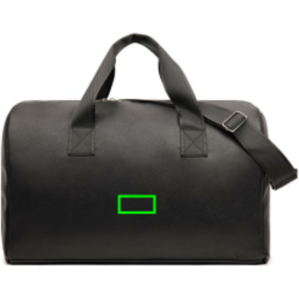 Standskizze: Druckverfahren PU-Etikett Brendon auf Position „Artikel Vorderseite“ – VINGA Bermond Wochenendtasche aus recyceltem PU, RCS-zertifiziert