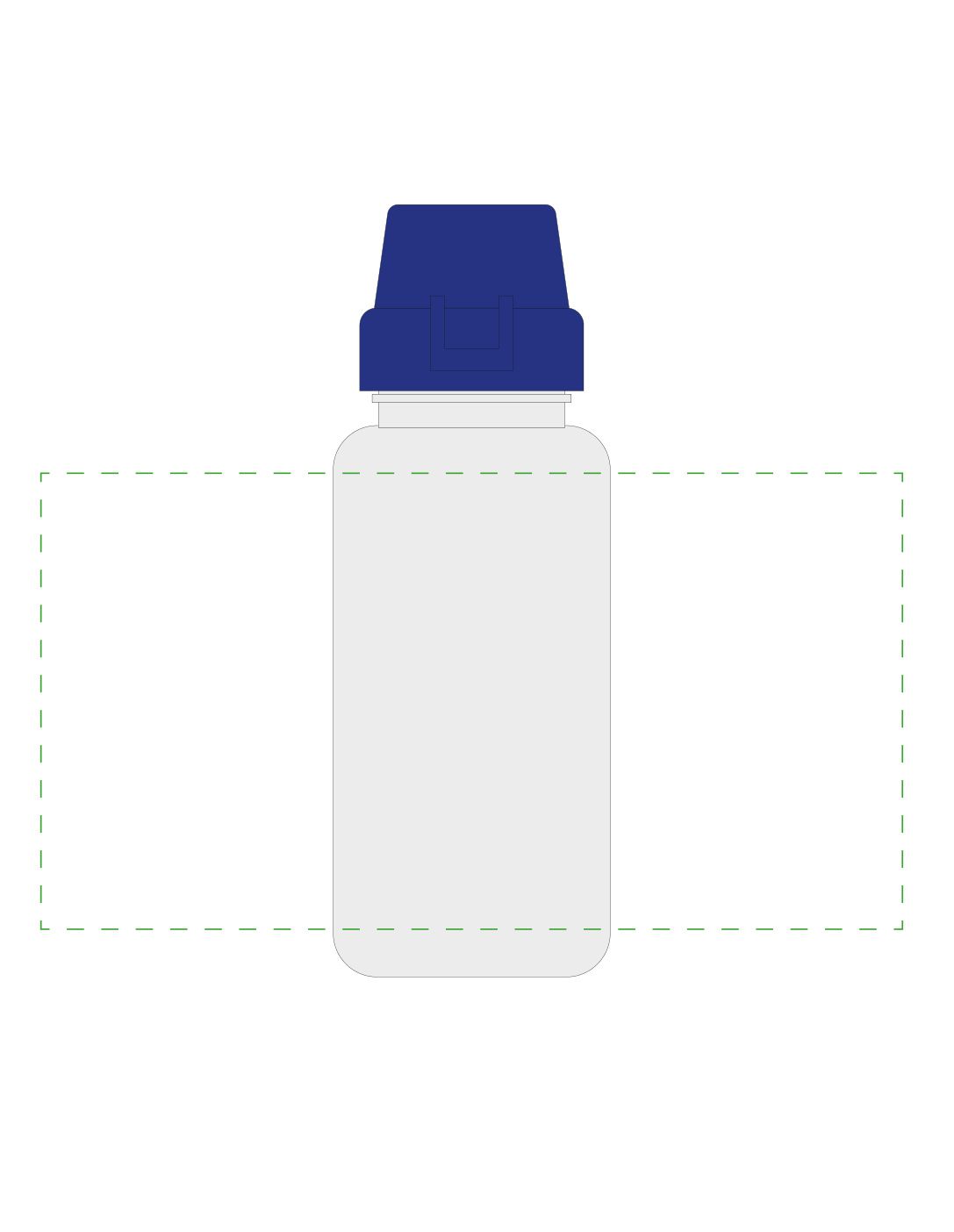 Standskizze: Druckposition „rundum auf transparente Flasche (max. 207×110 mm)“ – Trinkflasche School 400 ml – Tritan mit Silikon-Strap