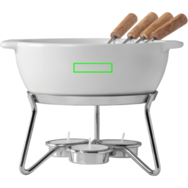 Standskizze: Druckverfahren Tampondruck auf Position „Artikel Vorderseite (max. 40 x 10 mm)“ – BOSKA Käse-Fondue-Set Party 750 ml Keramik weiß bedruckbar
