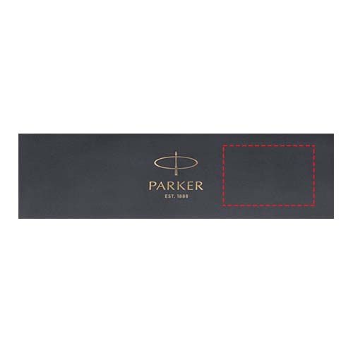 Standskizze: Druckverfahren Siebdruck auf Position „Box (max. 60 x 40 mm)“ – Parker IM Kugelschreiber (blaue Mine)