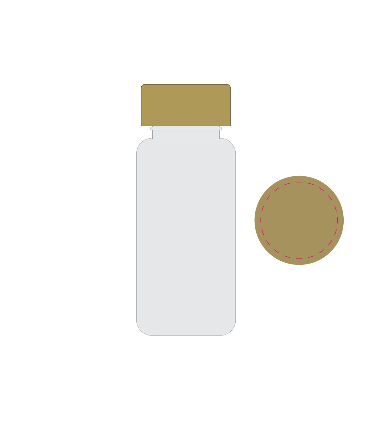 Standskizze: Druckposition „mittig auf Deckel (max. Ø 52 mm)“ – Trinkflasche Natural 400 ml – Tritan mit Bambusdeckel und Silikonstrap