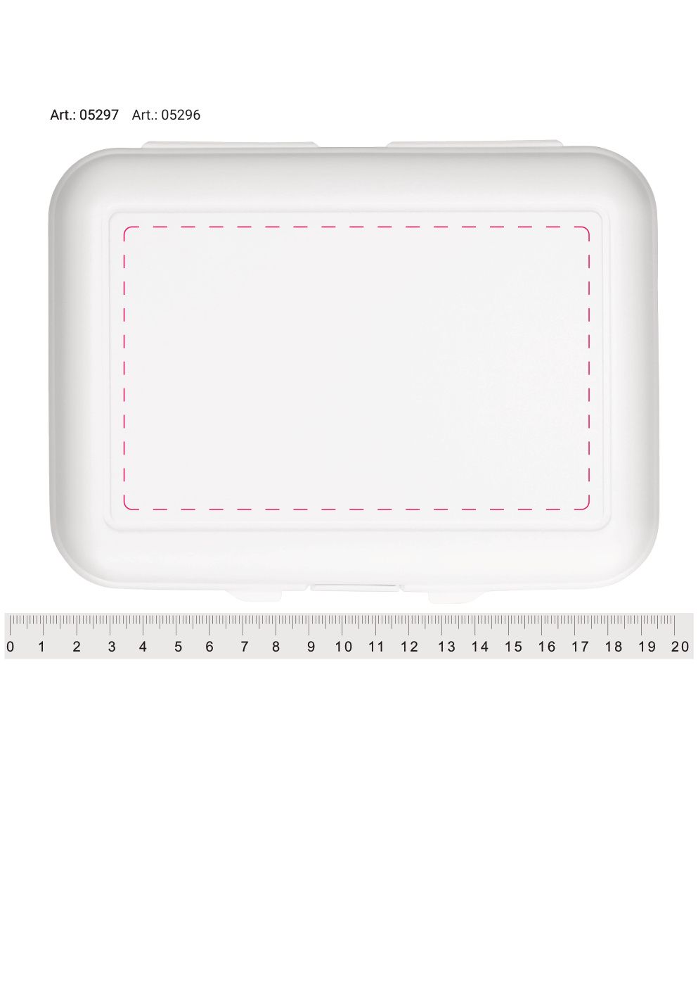 Standskizze: Druckposition „oben auf Deckel (max. 140×85 mm)“ – Vorratsdose School-Box deluxe – PP mit Trennschale, 190 × 139 × 70 mm
