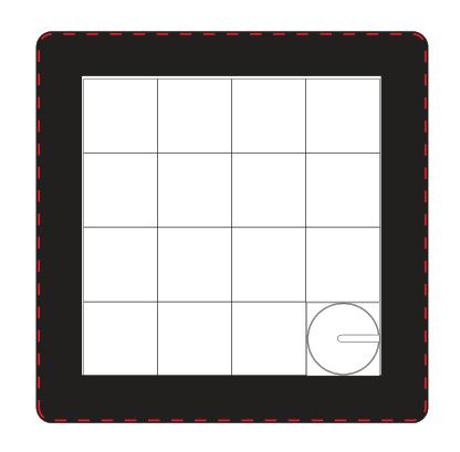Standskizze: Druckposition „Vorderseite (max. 74×74 mm)“ – Schiebepuzzle Space 15 – Kunststoff 75 x 75 mm mit Logo bedruckbar