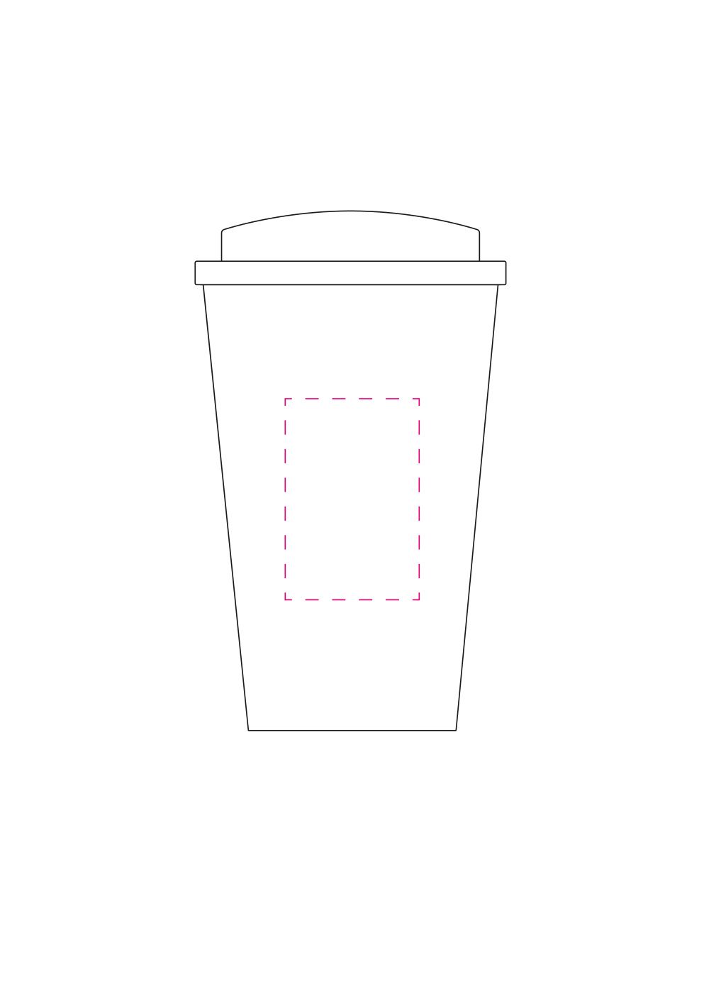 Standskizze: Druckposition „mittig (max. 40×60 mm)“ – Kaffeebecher Premium Deluxe 350 ml – doppelwandig mit 2K-Verschluss