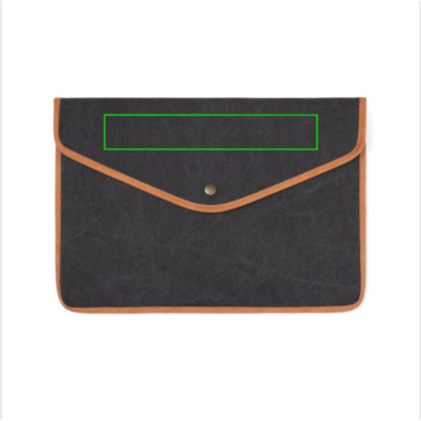 Standskizze: Druckverfahren Digital Transfer auf Position „Artikel Vorderseite oben (max. 180 x 30 mm)“ – VINGA Bosler Laptop-Tasche 14 Zoll aus GRS-recyceltem Canvas, bedruckbar