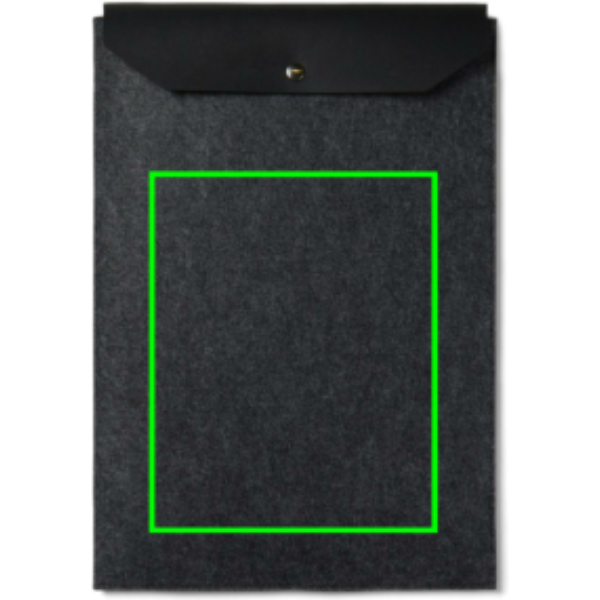 Standskizze: Druckverfahren Digital Transfer auf Position „Artikel Vorderseite (max. 200 x 250 mm)“ – VINGA Albon Laptop-Sleeve 17 Zoll aus GRS-recyceltem Filz mit PU-Klappe