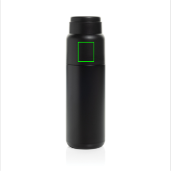Standskizze: Druckverfahren Tampondruck auf Position „Artikel Rückseite oben (max. 25 x 30 mm)“ – XD Collection Thermocup Thermosflasche 500 ml mit Becher – mit Logo bedruckbar