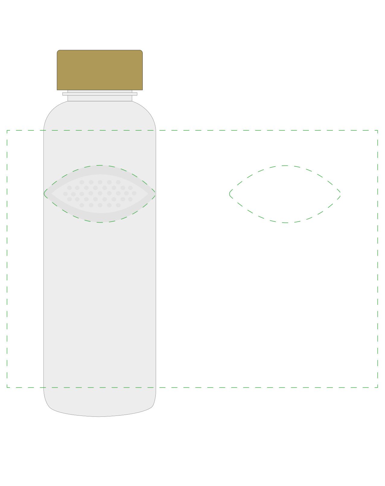 Standskizze: Druckposition „rundum, Griffmudle ausgespart (max. 260×180 mm)“ – Trinkflasche Carve Natural 1,0 l – Tritan mit Bambusdeckel