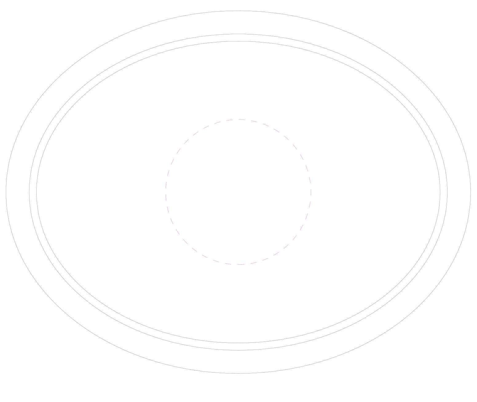 Standskizze: Druckposition „mittig (max. Ø 100 mm)“ – Serviertablett Bistro 319 × 244 mm – Kunststoff, oval mit großer Werbefläche