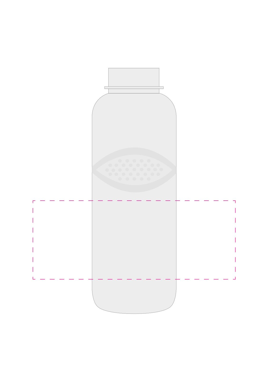 Standskizze: Druckposition „mittig 2,5cm vom unteren Rand (max. 180×70 mm)“ – Trinkflasche Carve School 700 ml – Tritan mit Griffmulden