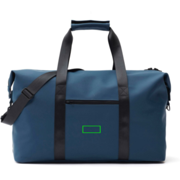 Standskizze: Druckverfahren PU-Etikett Baltimore marineblau auf Position „Artikel Vorderseite“ – VINGA Baltimore Weekendbag aus Polyester mit PU-Beschichtung — bedruckbar