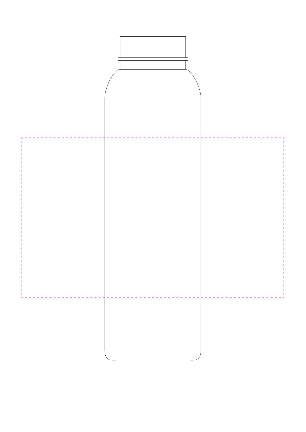 Standskizze: Druckposition „rundum mit 20mm Abstand von Anfang zu Ende (max. 180×110 mm)“ – Trinkflasche Active Natural 650 ml – Tritan mit Bambusverschluss, Made in Germany