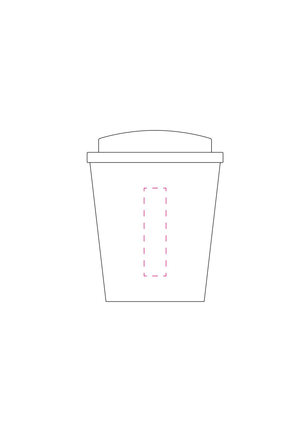 Standskizze: Druckposition „seitlich von unten nach oben (max. 15×60 mm)“ – Kaffeebecher Premium Deluxe small – doppelwandig 250 ml mit 2K-Verschluss