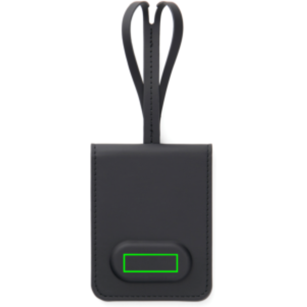 Standskizze: Druckverfahren CO2 Gravur auf Position „Artikel Vorderseite unten (max. 35 x 12 mm)“ – VINGA Baltimore Bluetooth-Kofferanhänger mit Dual-Finder aus RCS-recyceltem ABS
