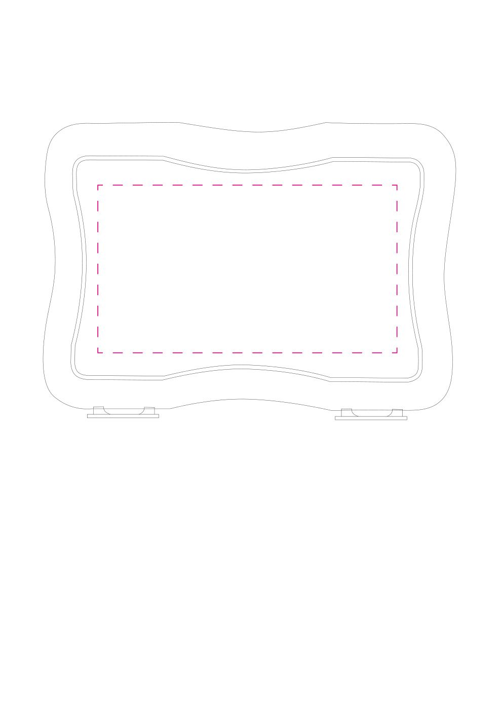 Standskizze: Druckposition „mittig (max. 125×70 mm)“ – Brotzeitdose Wave groß – Kunststoff mit 2 Klickverschlüssen