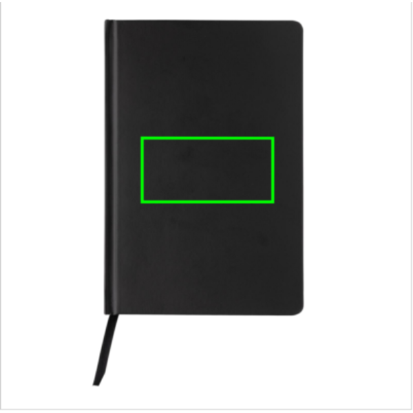 Standskizze: Druckverfahren Tampondruck auf Position „Artikel Vorderseite Mitte“ – XD Collection Impact A5 Hardcover-Notizbuch aus Steinpapier