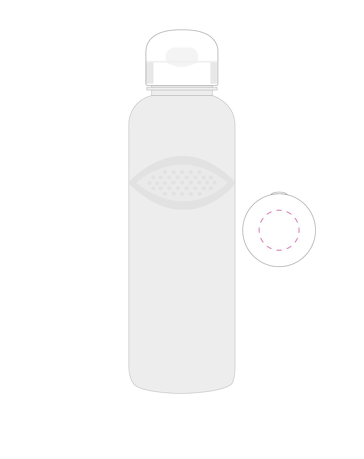 Standskizze: Druckposition „auf Deckel (max. Ø 30 mm)“ – Trinkflasche Carve Sports 1,0 l – Tritan mit Griffmulden