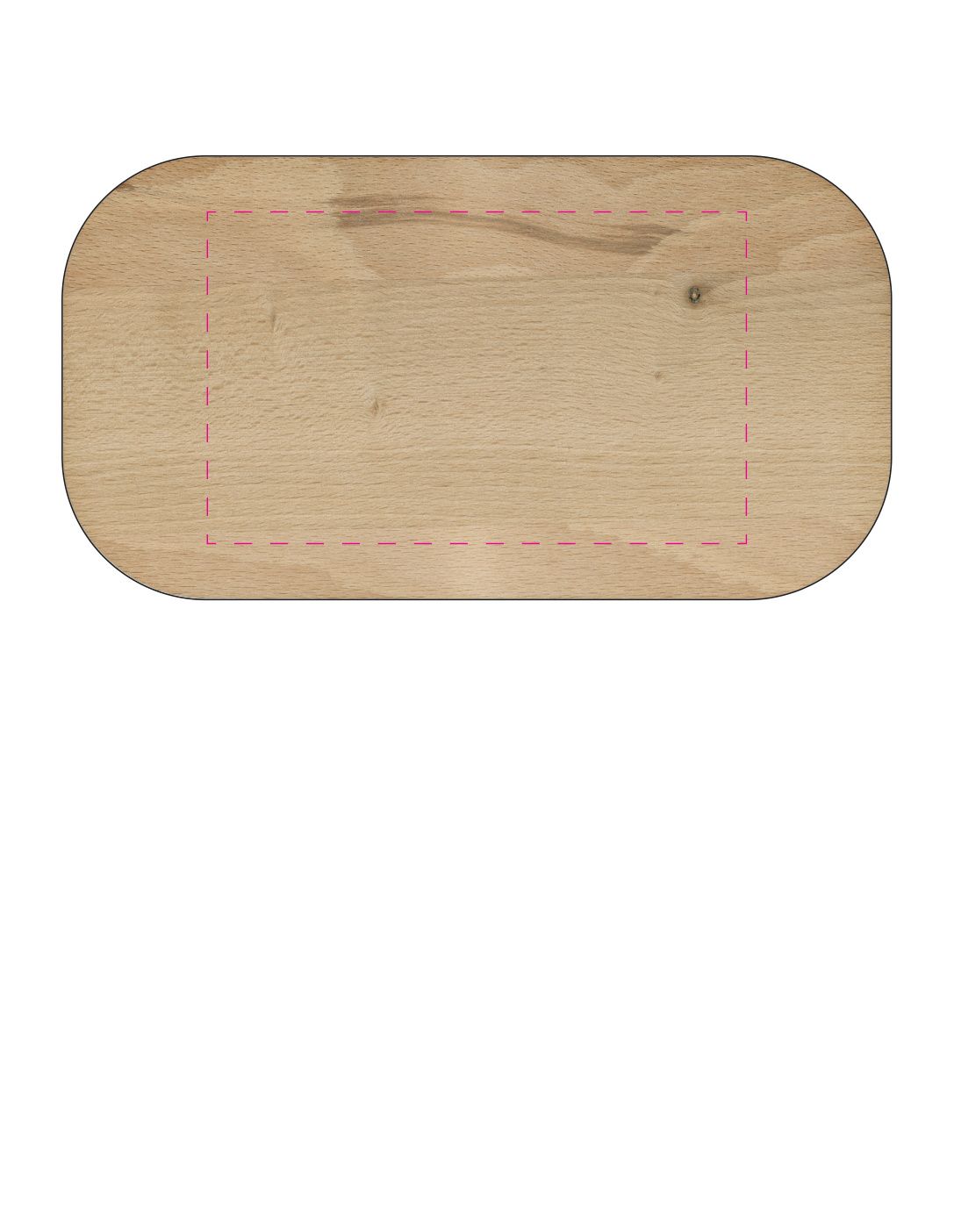 Standskizze: Druckposition „mittig auf Deckel (max. 130×80 mm)“ – Vorratsdose Beech – Buchenholz-Deckel mit Elastikband