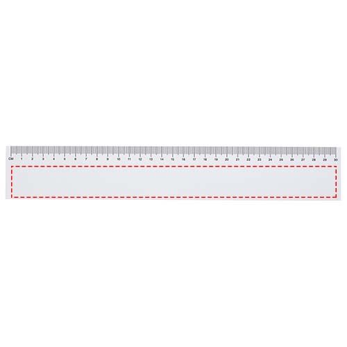 Standskizze: Druckverfahren Rollenoffsetdruck vollfarbig auf Position „Blätter (Querformat mit Klebung oben) (max. 303 x 30 mm)“ – Sticky-Mate® Haftnotizen mit gedrucktem 30 cm Lineal aus recyceltem Material