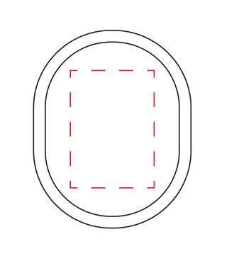 Standskizze: Druckposition „auf den Boden (max. 25×35 mm)“ – Bleistiftspitzer Helm – Kunststoff-Spitzer in Helmform