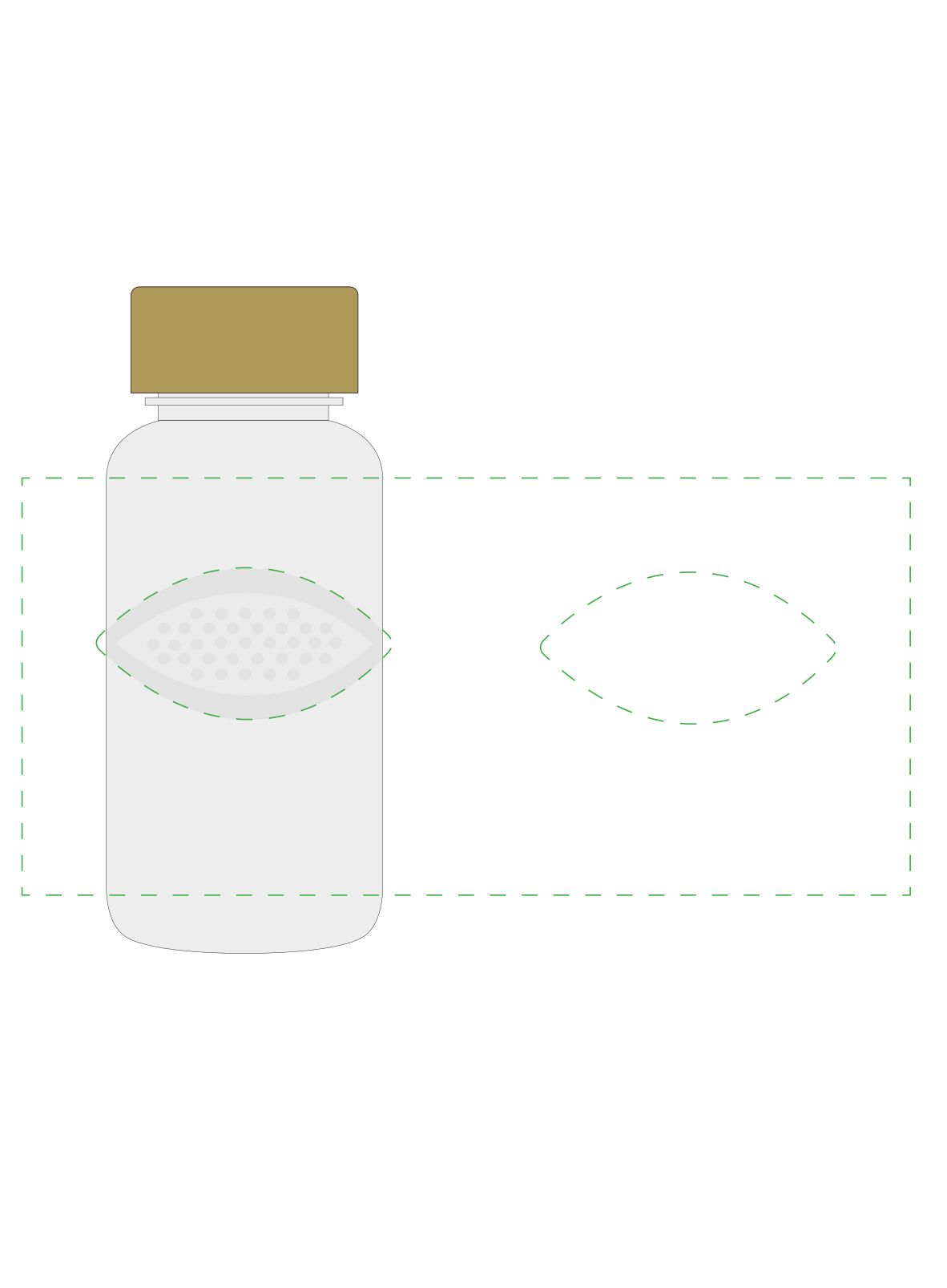 Standskizze: Druckposition „rundum, Griffmulden ausgepart (max. 235×110 mm)“ – Trinkflasche Carve Natural 500 ml – Tritan mit Bambusdeckel