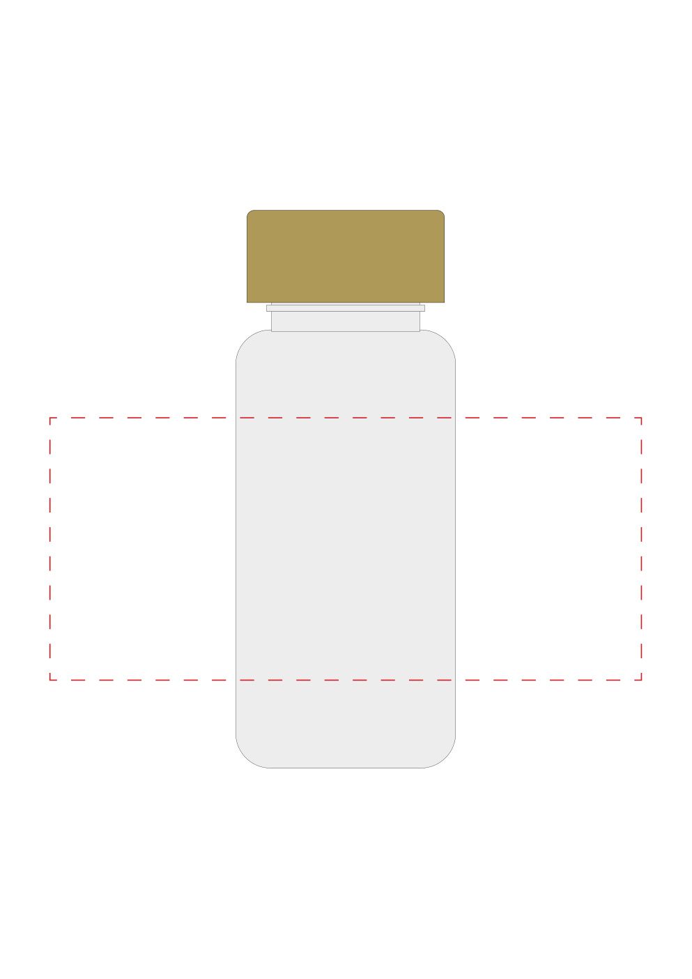 Standskizze: Druckposition „mittig (max. 180×80 mm)“ – Trinkflasche „Natural” 400 ml – Tritan mit Bambusdeckel