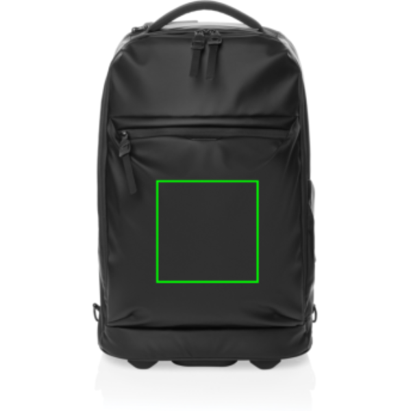 Standskizze: Druckverfahren Siebdruck Transfer auf Position „Artikel Vorderseite (max. 120 x 120 mm)“ – Swiss Peak OSLO RCS Rucksack-Trolley mit 16-Zoll-Laptopfach, bedruckbar