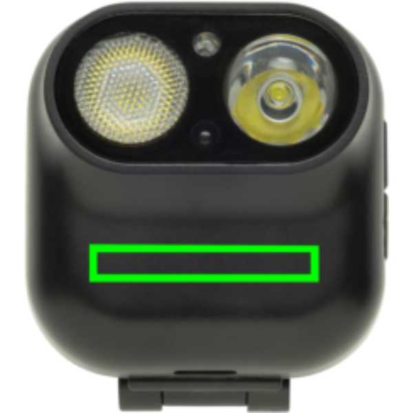 Standskizze: Druckverfahren Tampondruck auf Position „Artikel Vorderseite (max. 30 x 5 mm)“ – Gear X Stirnlampe mit Bewegungssensor, 500 Lumen, RCS-recyceltes ABS