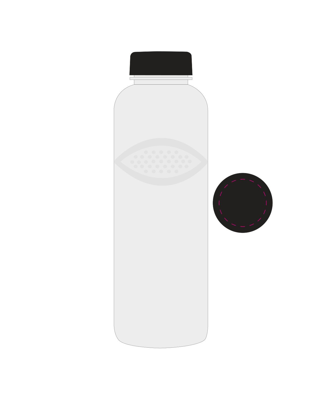 Standskizze: Druckposition „auf Deckel (max. Ø 40 mm)“ – Trinkflasche Carve Refresh 1,0 l – Tritan mit Griffmulden