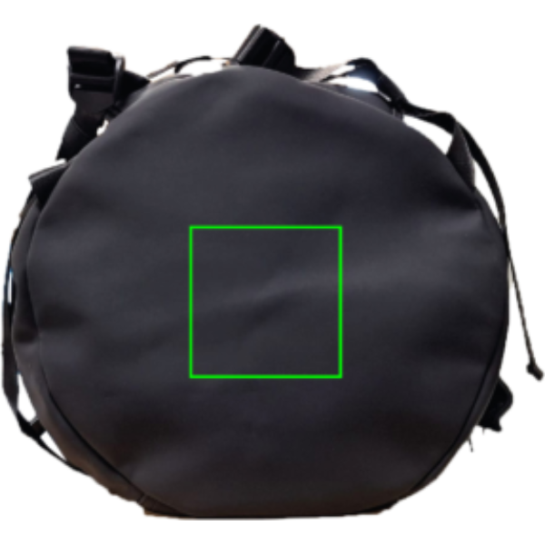 Standskizze: Druckverfahren Siebdruck Transfer auf Position „Artikelseite (max. 90 x 90 mm)“ – VINGA Baltimore RCS Wochenend-Rucksack aus recyceltem Polyester
