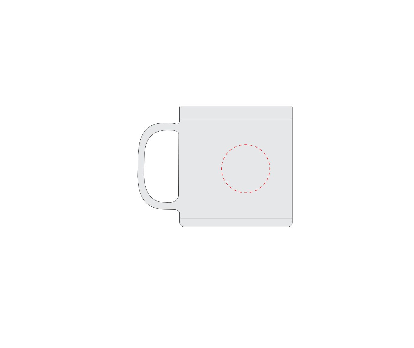 Standskizze: Druckposition „rechts vom Henkel (max. Ø 35 mm)“ – Kunststoff-Tasse Mira 0,35 l – Made in Germany, bedruckbar