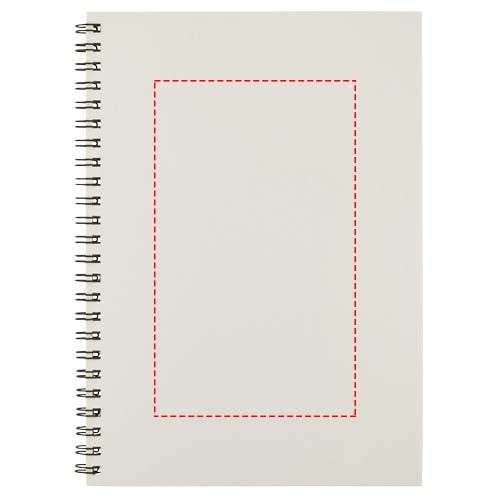 Standskizze: Druckverfahren Siebdruck auf Position „Vorderseite“ – Desk-Mate® A5 recyceltes farbiges Notizbuch mit Spiralbindung