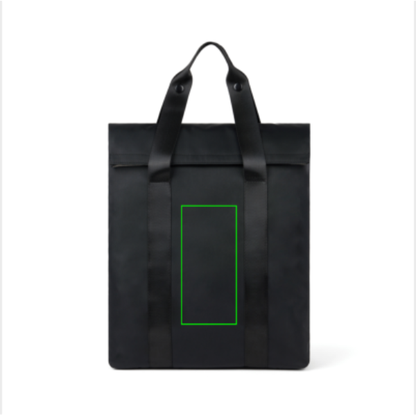 Standskizze: Druckverfahren Siebdruck Transfer auf Position „Artikel Vorderseite (max. 70 x 150 mm)“ – VINGA Baltimore Neo Rucksack RCS mit 16-Zoll-Laptopfach, mit Logo bedruckbar