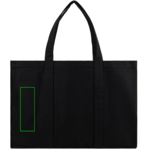 Standskizze: Druckverfahren Digital Transfer auf Position „Artikel Rückseite links (max. 60 x 180 mm)“ – VINGA Hilo AWARE Maxi-Tote aus recyceltem Canvas (400 g/m²) – mit Logo veredelbar