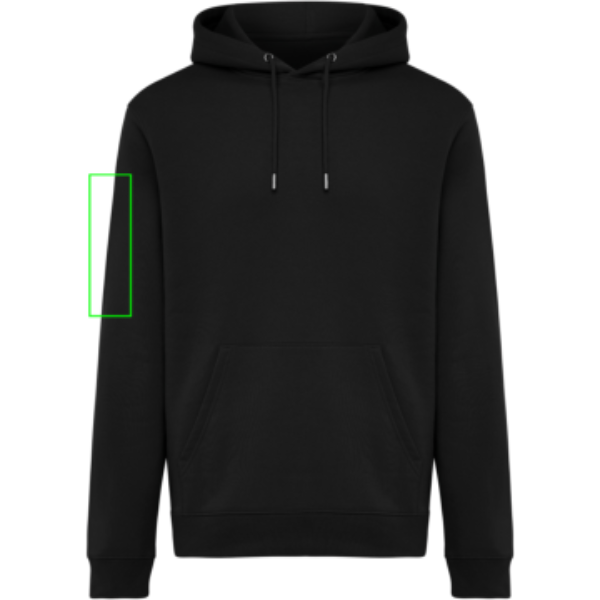 Standskizze: Druckverfahren Siebdruck Textil auf Position „Ärmel rechts“ – IQONIQ Joshua Hoodie 340 g/m² aus Bio- und recycelter Baumwolle – mit Logo bestickbar und bedruckbar