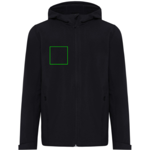Standskizze: Druckverfahren Siebdruck Transfer auf Position „Brust Vorderseite rechts“ – IQONIQ Makalu Herren-Softshelljacke aus 91 % recyceltem Polyester mit Logo