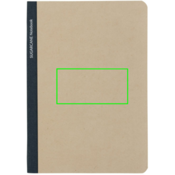 Standskizze: Druckverfahren Tampondruck auf Position „Artikel Vorderseite Mitte (max. 80 x 40 mm)“ – Notizbuch Stylo A5 aus Zuckerrohrpapier — XD Collection