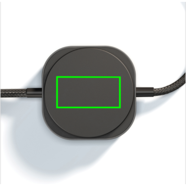 Standskizze: Druckverfahren Lasergravur auf Position „Artikel oben (max. 40 x 20 mm)“ – Zens Ladekabel USB C-C Pro 2 – 2-in-1 mit Qi2 15 W kabellos, Aluminium, mit Logo