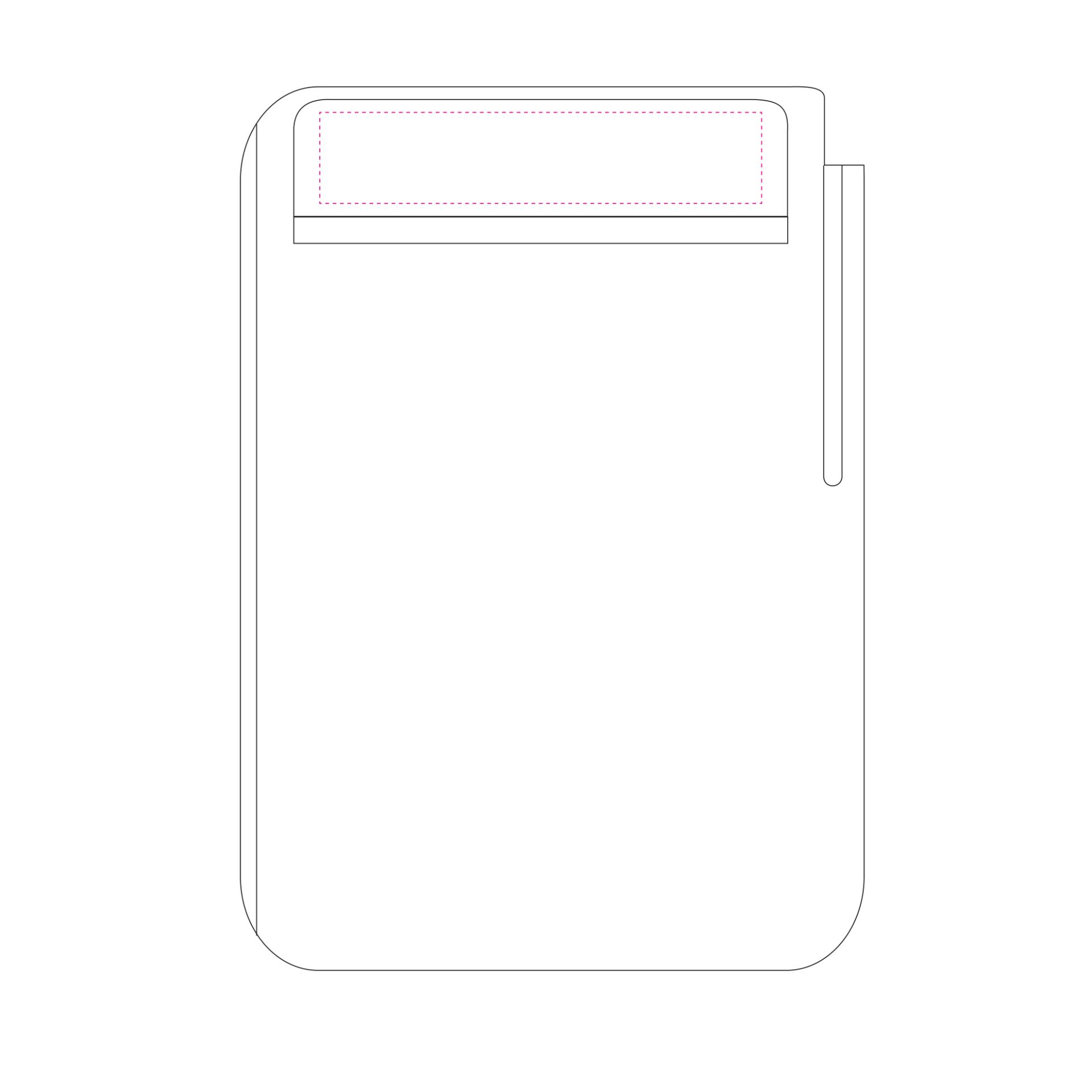 Standskizze: Druckposition „Klemme (max. 170×35 mm)“ – Schreibboard DIN A4 schwarz – Klemmbrett mit Visitenkartenhalter