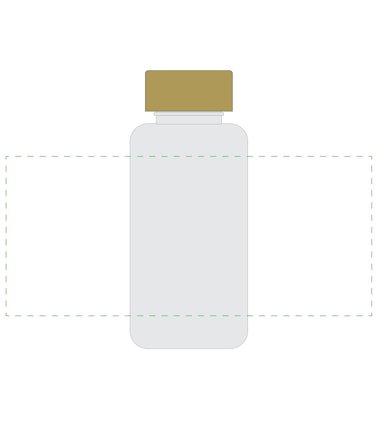 Standskizze: Druckposition „rundum auf transparente Flasche (max. 252×110 mm)“ – Trinkflasche Natural 700 ml – Tritan mit Bambusdeckel und Silikonstrap